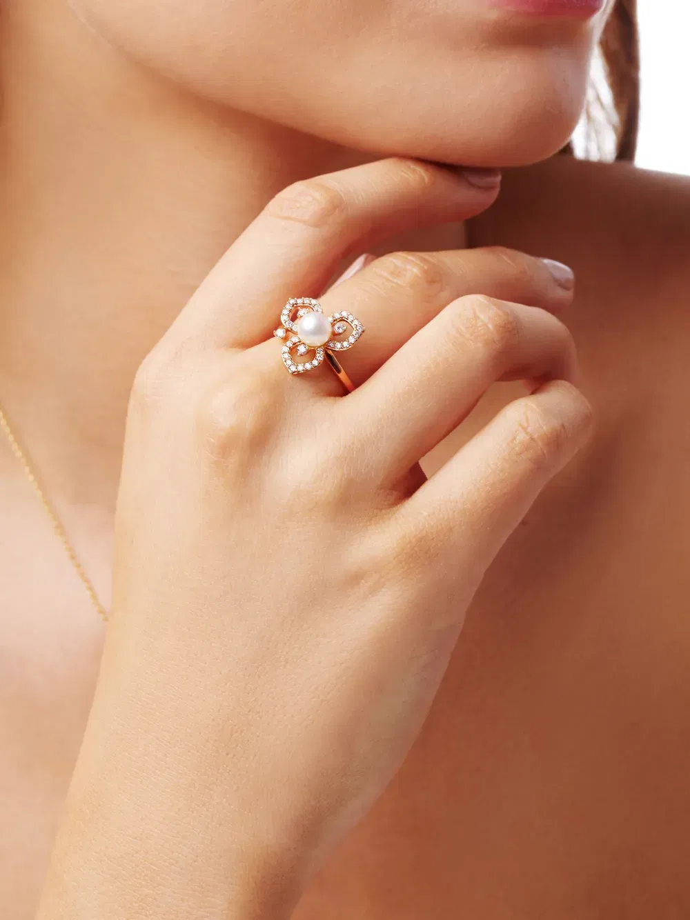 18kt rose-gold Akoya pearl and diamond ring