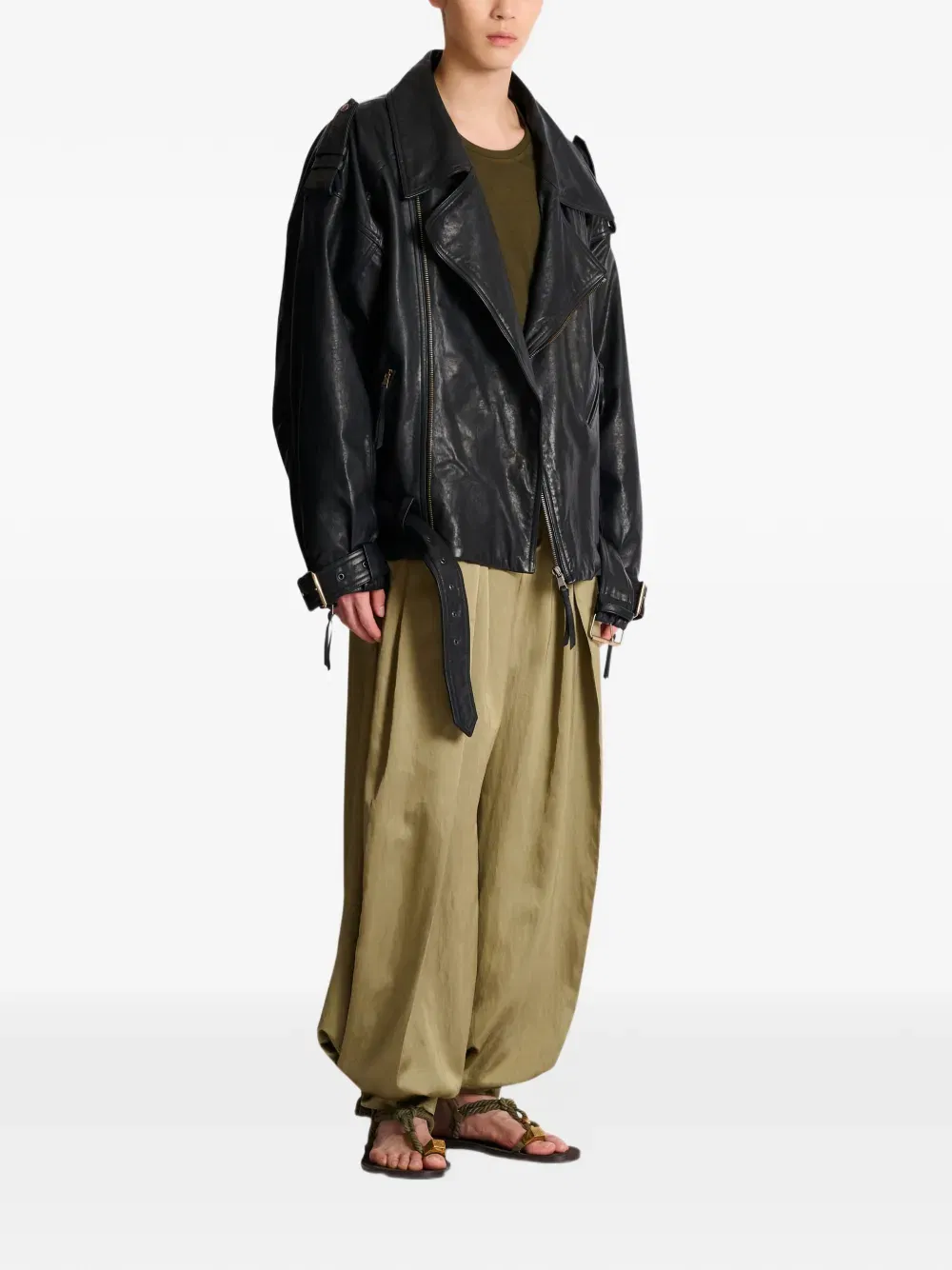 asymmetrical-zip leather jacket