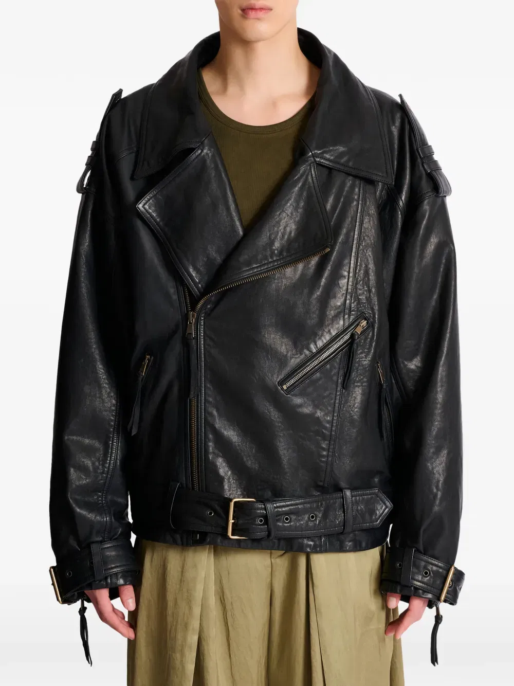asymmetrical-zip leather jacket