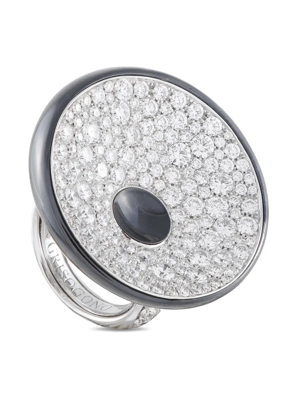 18K white gold De Grisogono diamond and onyx ring
