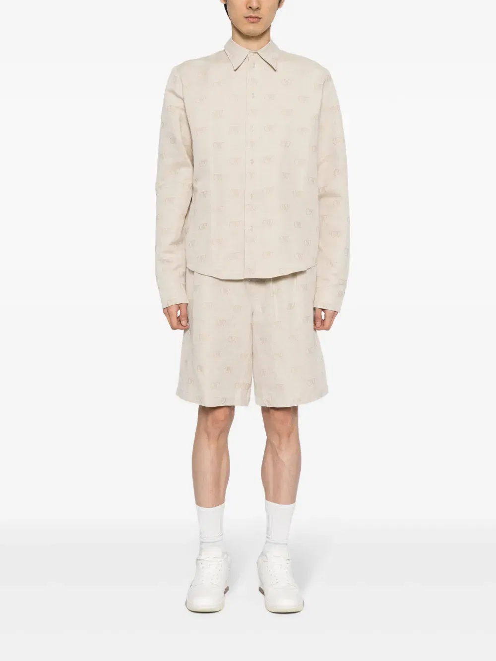 logo-jacquard cotton-linen shirt