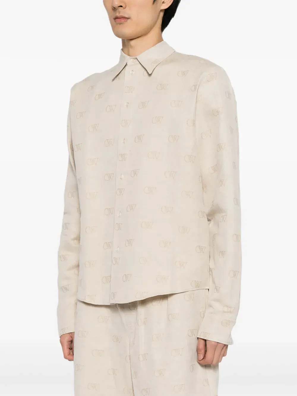 logo-jacquard cotton-linen shirt