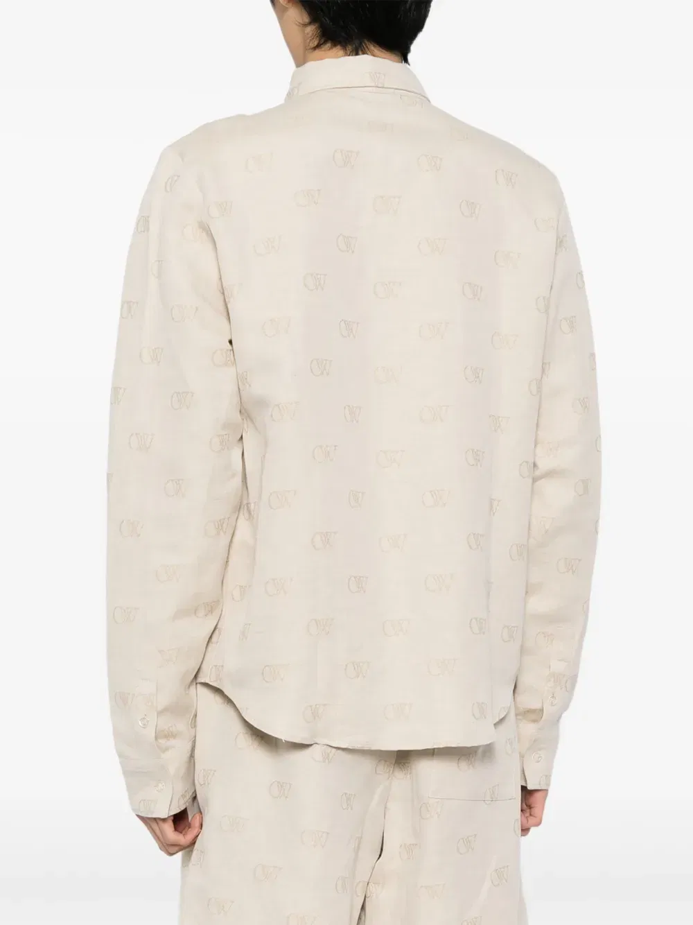 logo-jacquard cotton-linen shirt