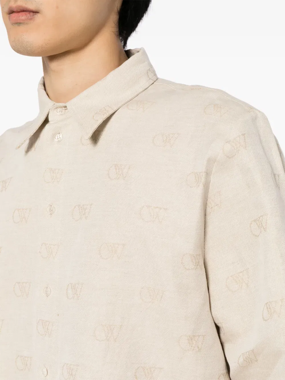 logo-jacquard cotton-linen shirt