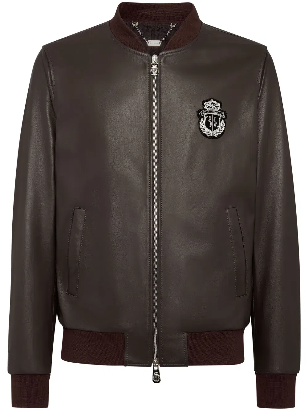 logo-patch leather bomber jacket