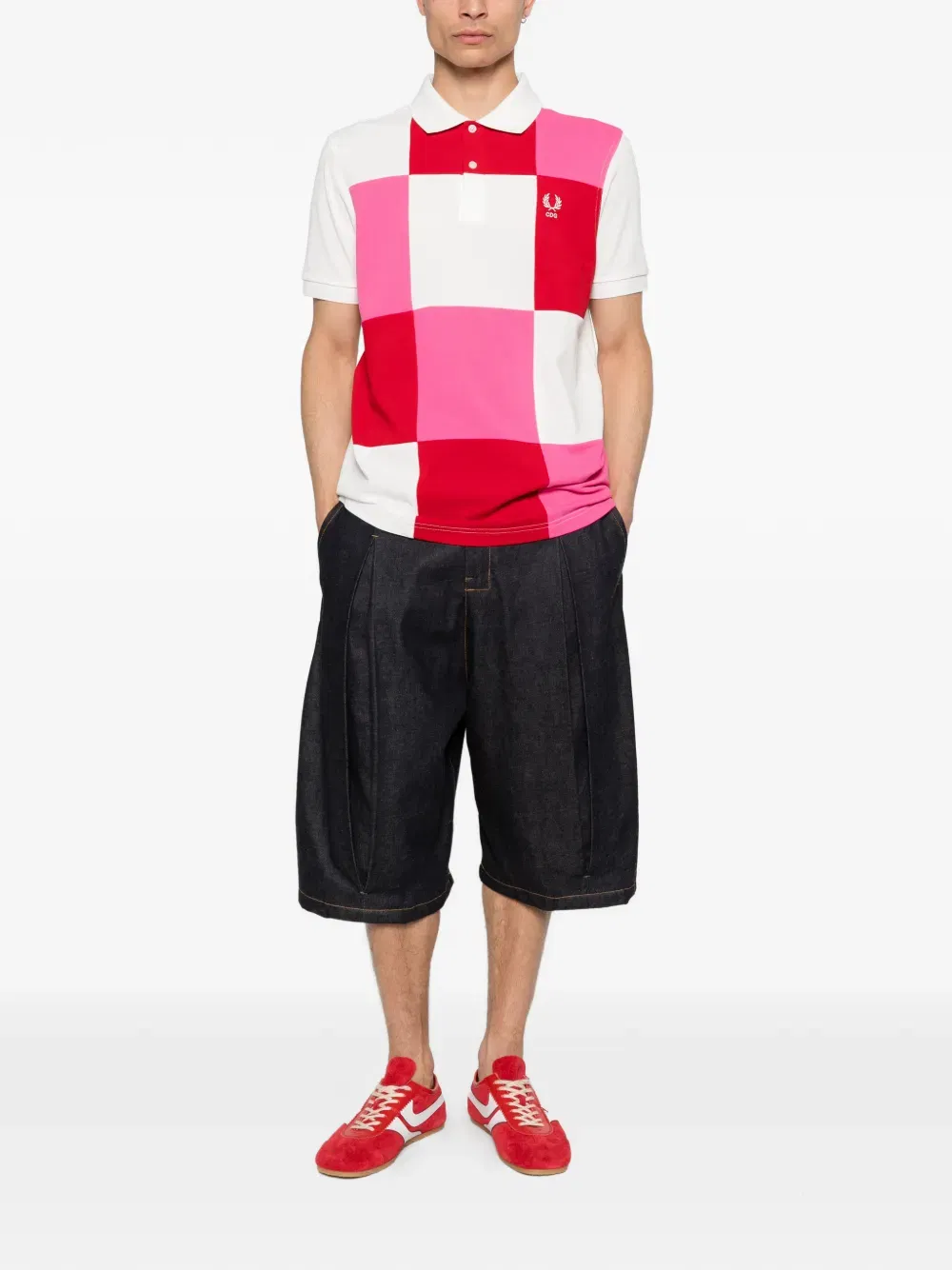 x Fred Perry patchwork pique polo shirt