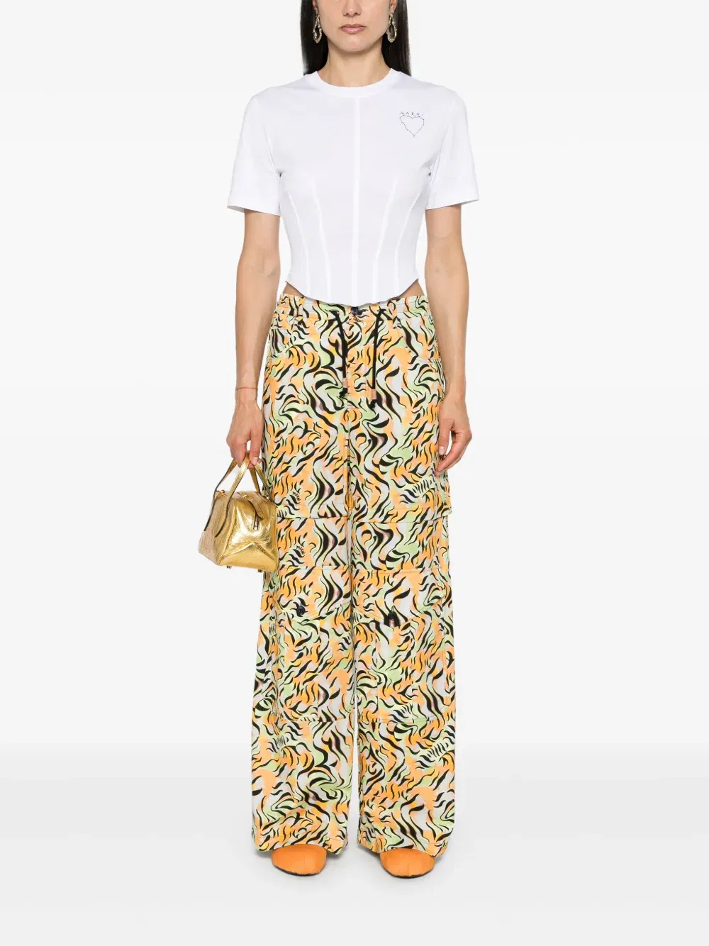 animal-print straight-leg trousers