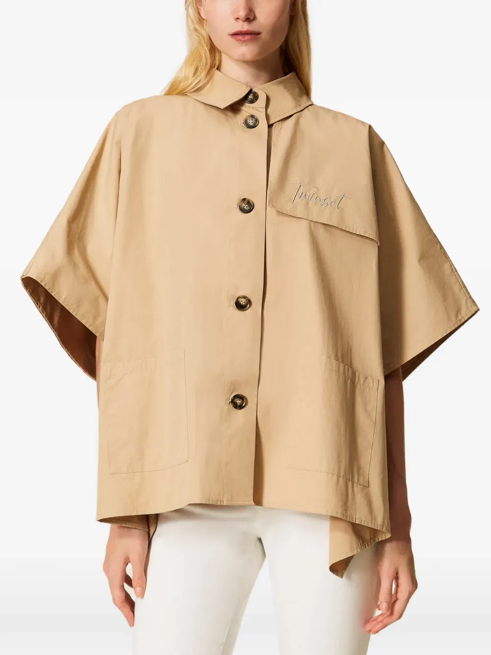 button woven poncho