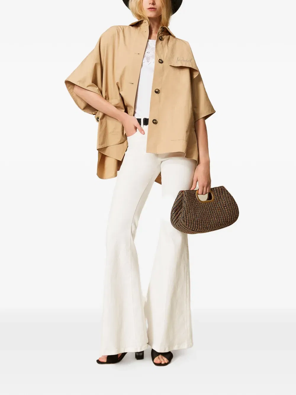 button woven poncho