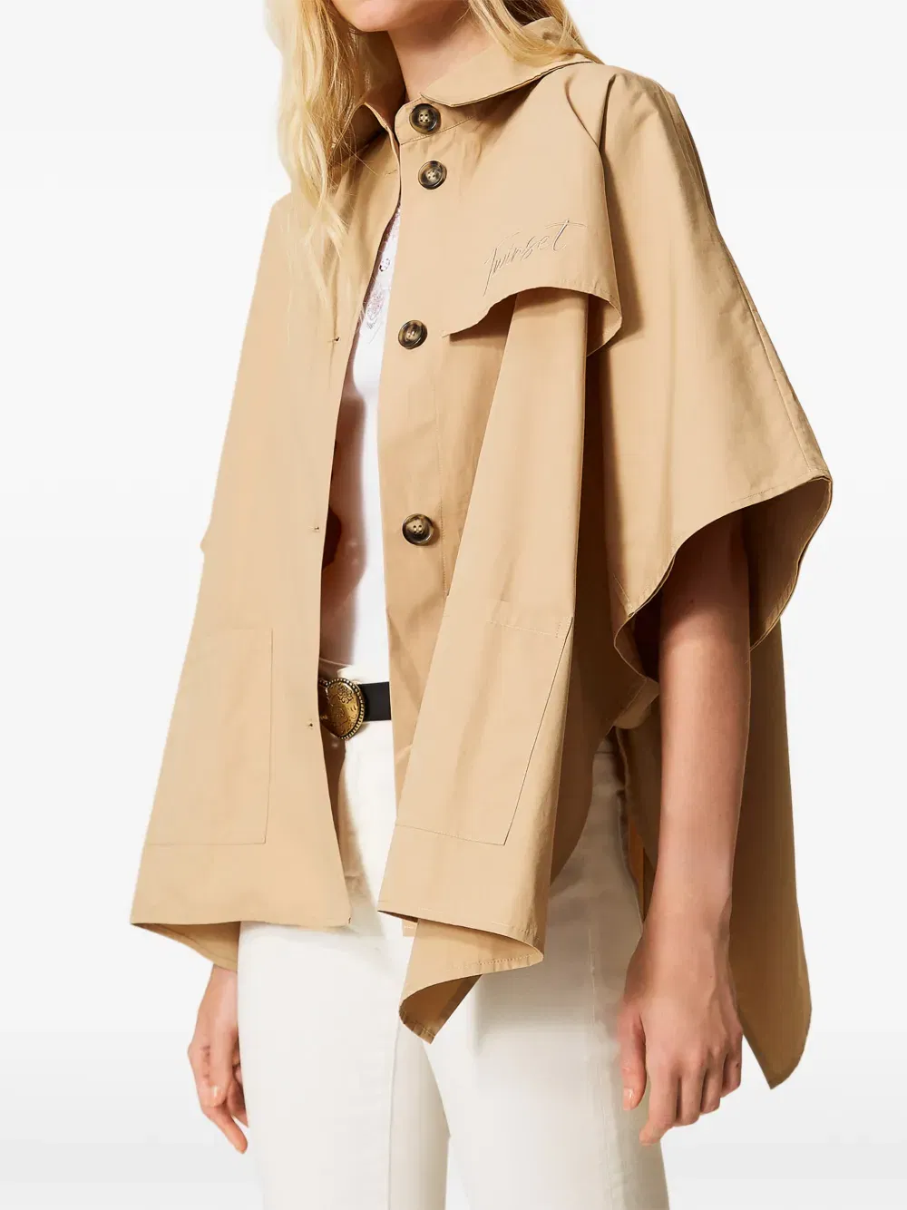 button woven poncho