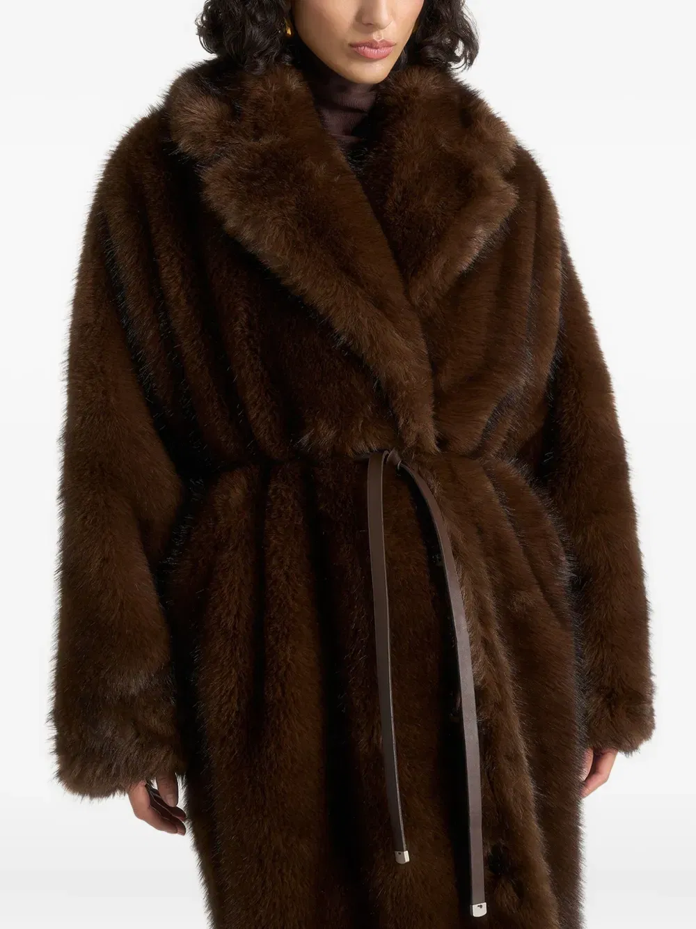 Bria faux-fur belted brown oversized coat