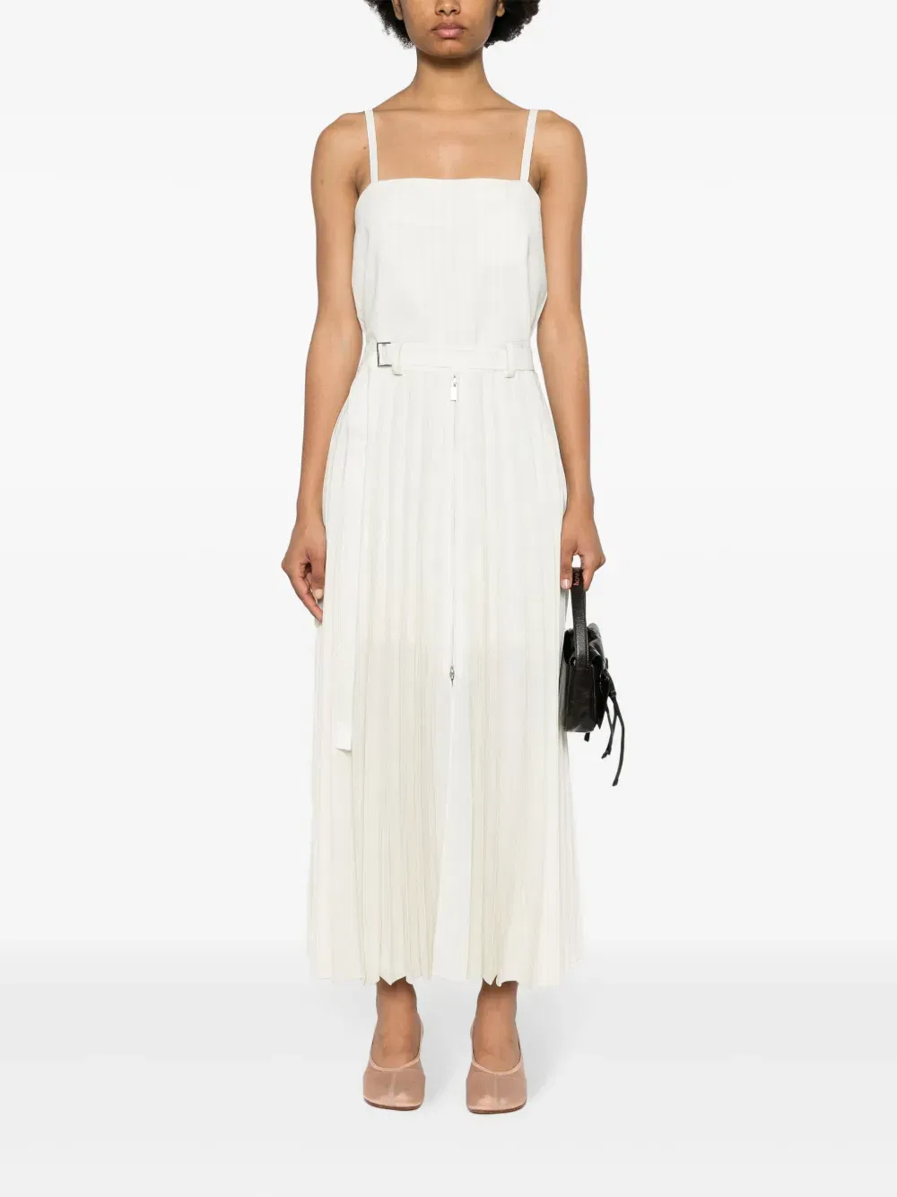 pinstriped pleated maxi dress