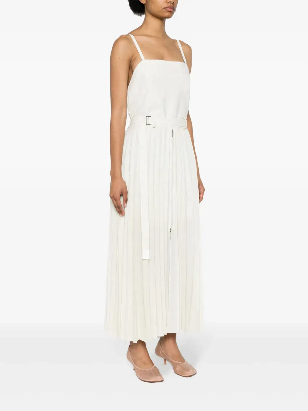 pinstriped pleated maxi dress