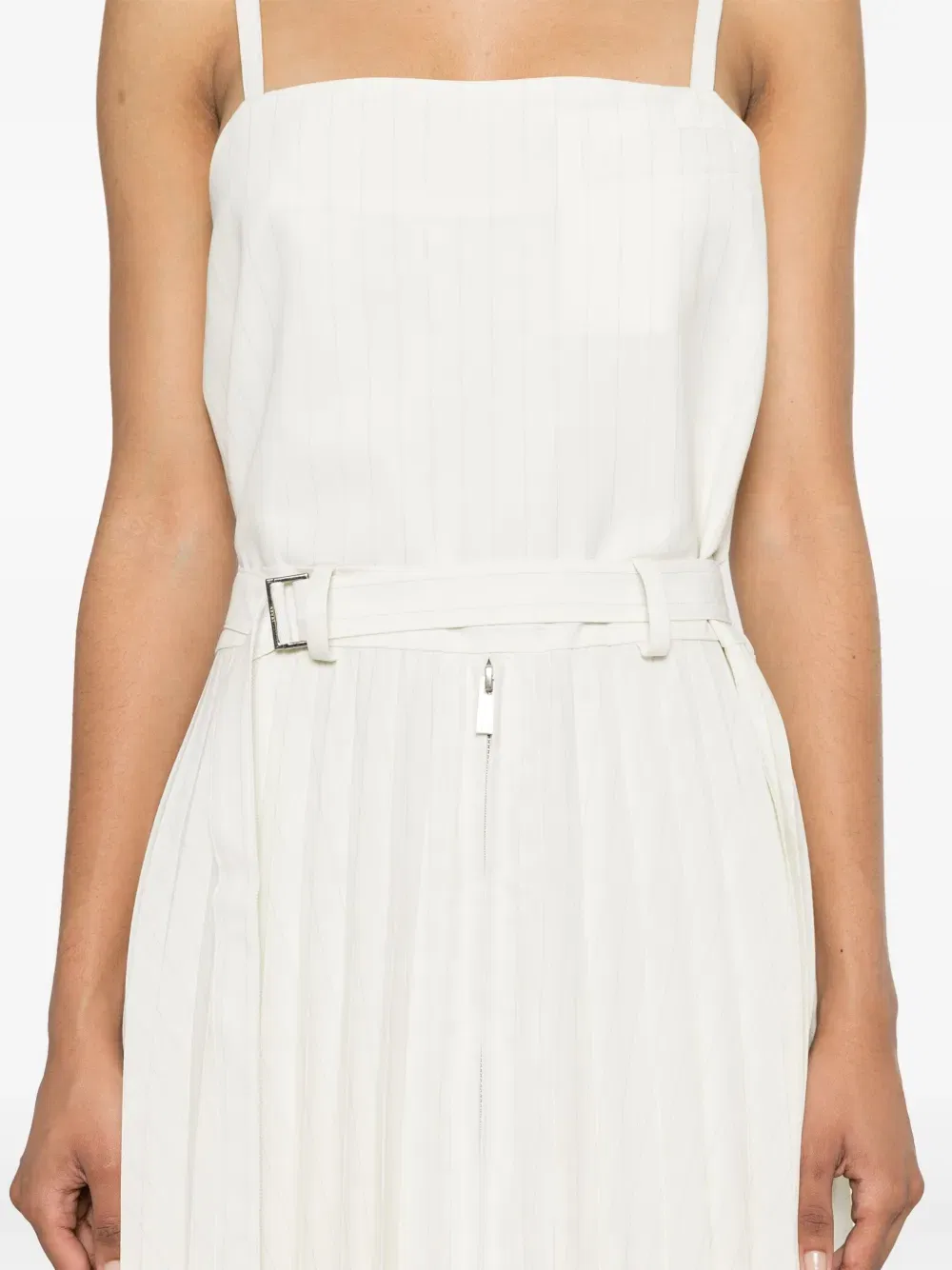 pinstriped pleated maxi dress