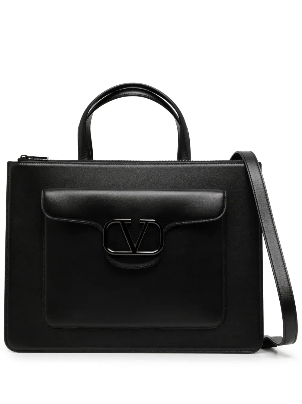 V-Logo leather briefcase
