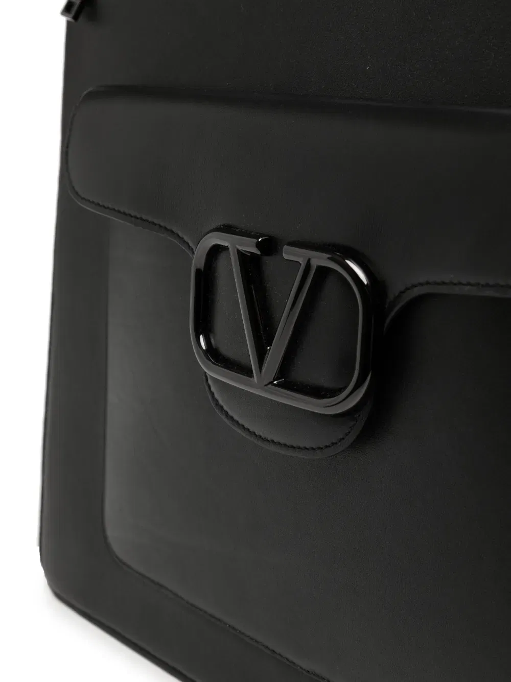 V-Logo leather briefcase