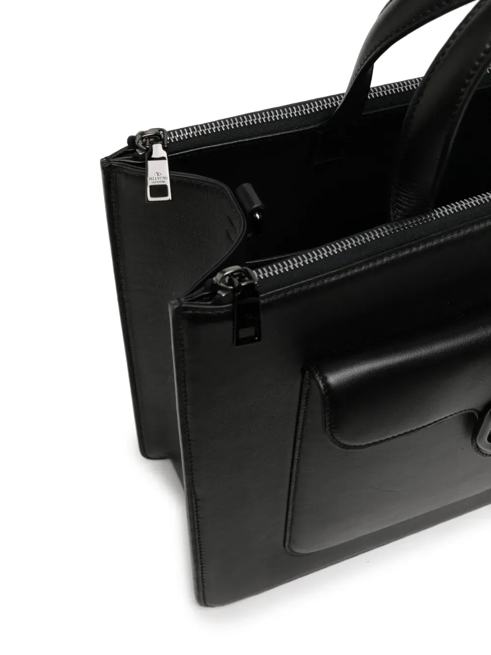 V-Logo leather briefcase