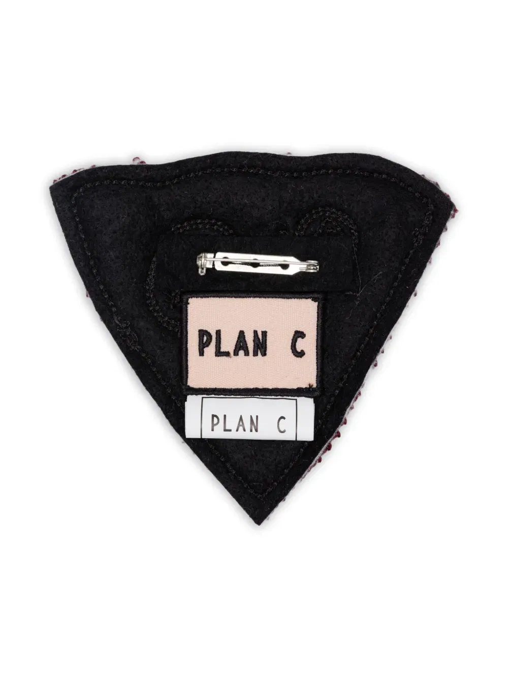 triangular-shaped embroidered-detail brooch