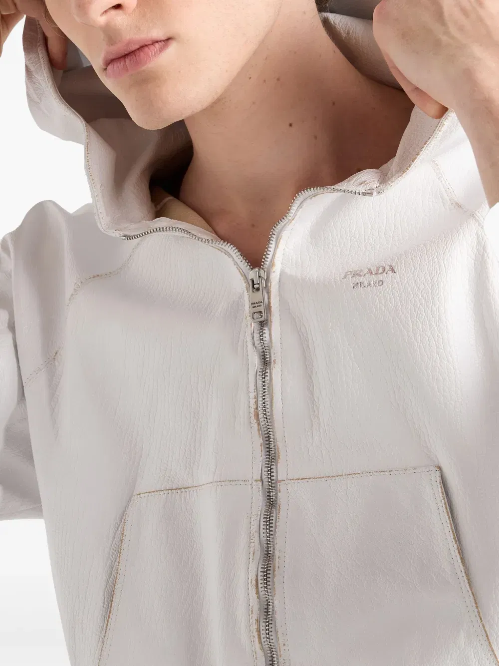 leather zip-up Hoodie