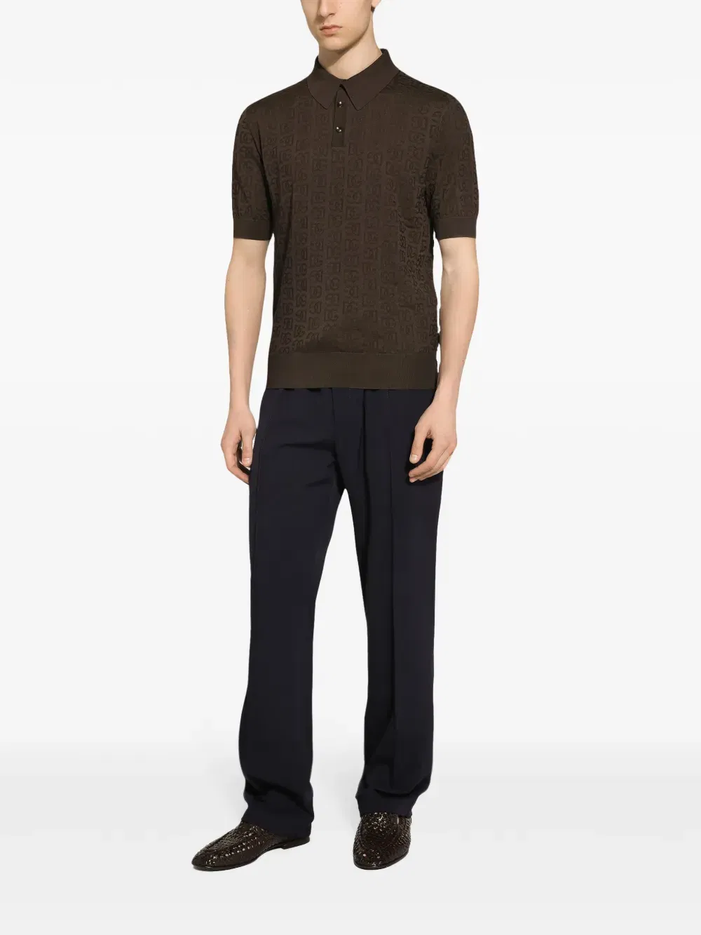 monogram-jacquard silk polo shirt