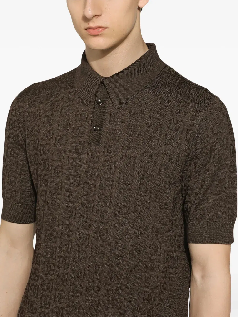 monogram-jacquard silk polo shirt