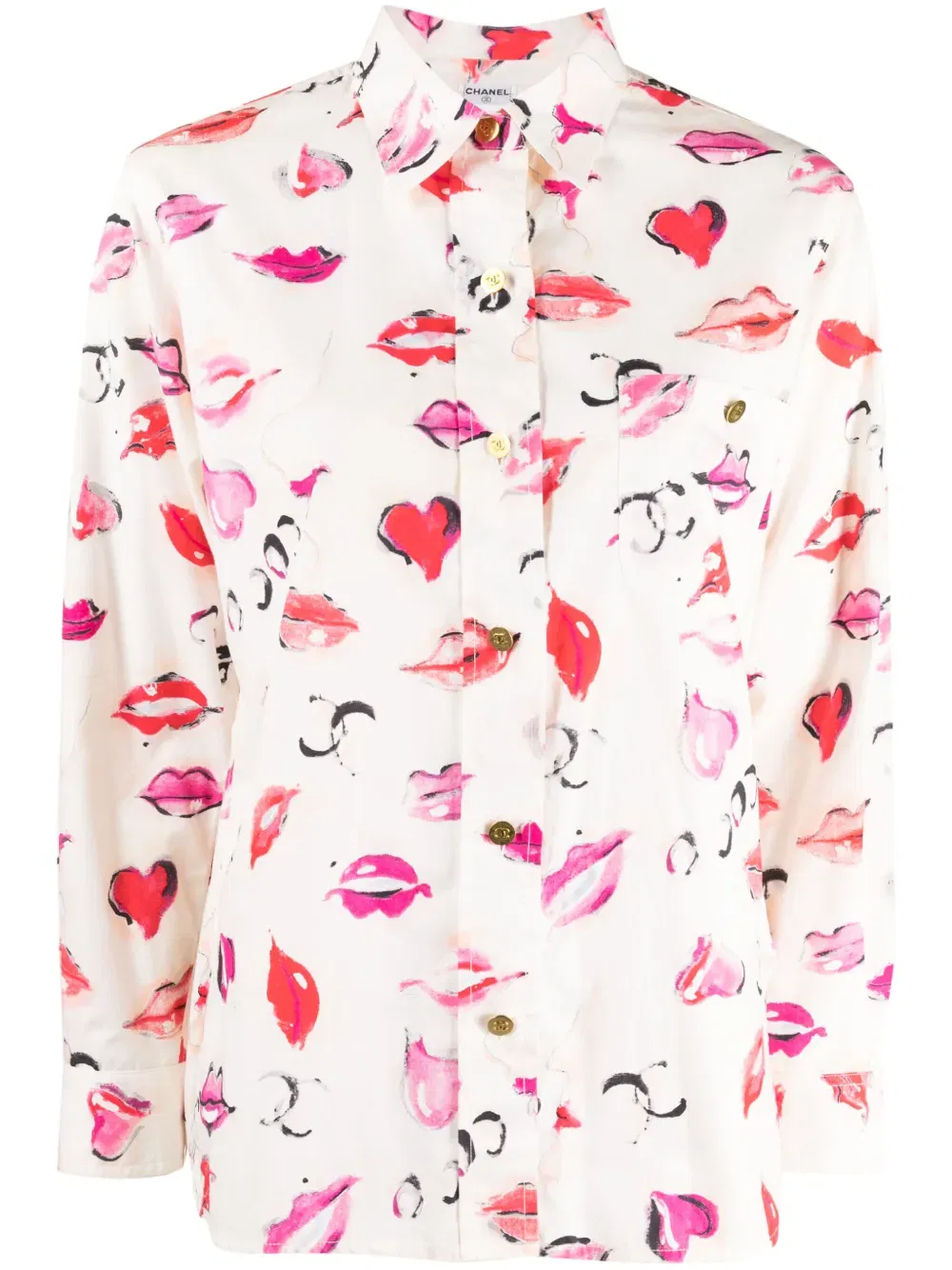 1990-2000s lipstick-print cotton shirt