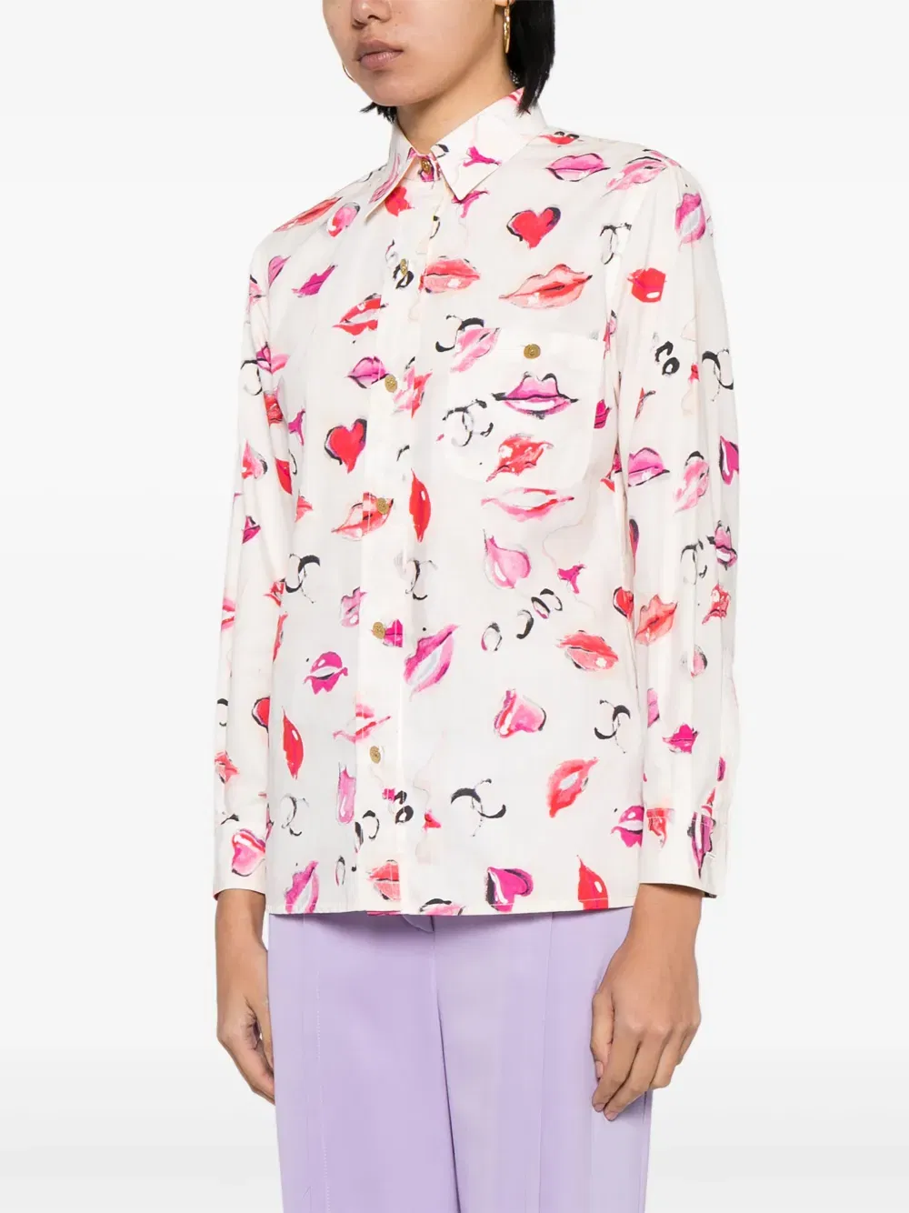 1990-2000s lipstick-print cotton shirt