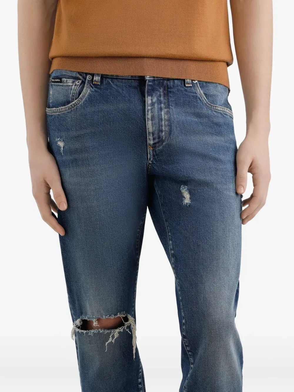 distressed ripped-knee jeans