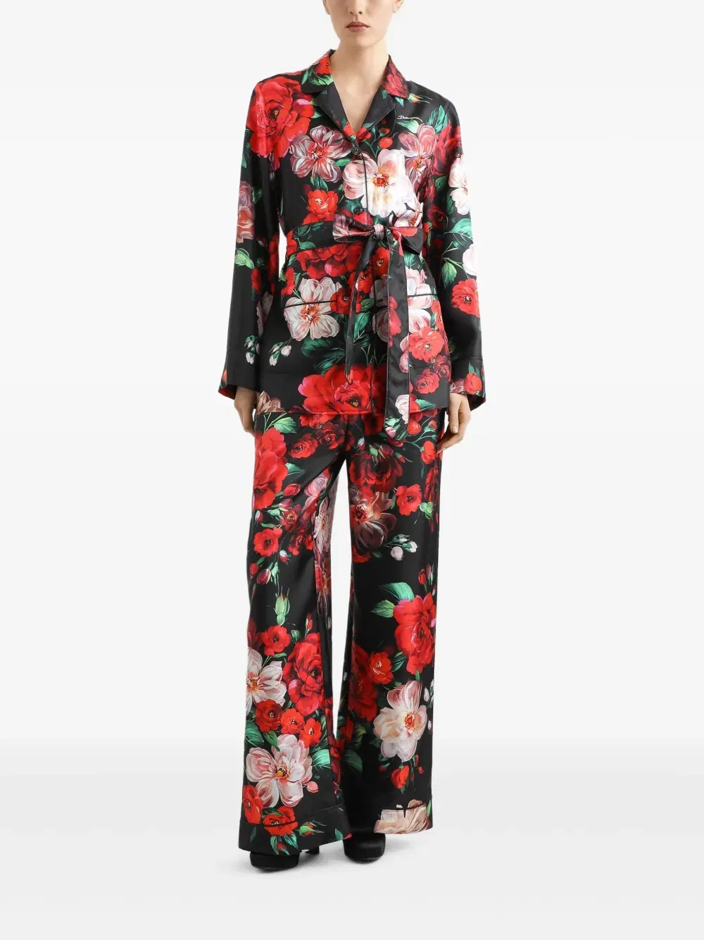 Rose-print twill shirt