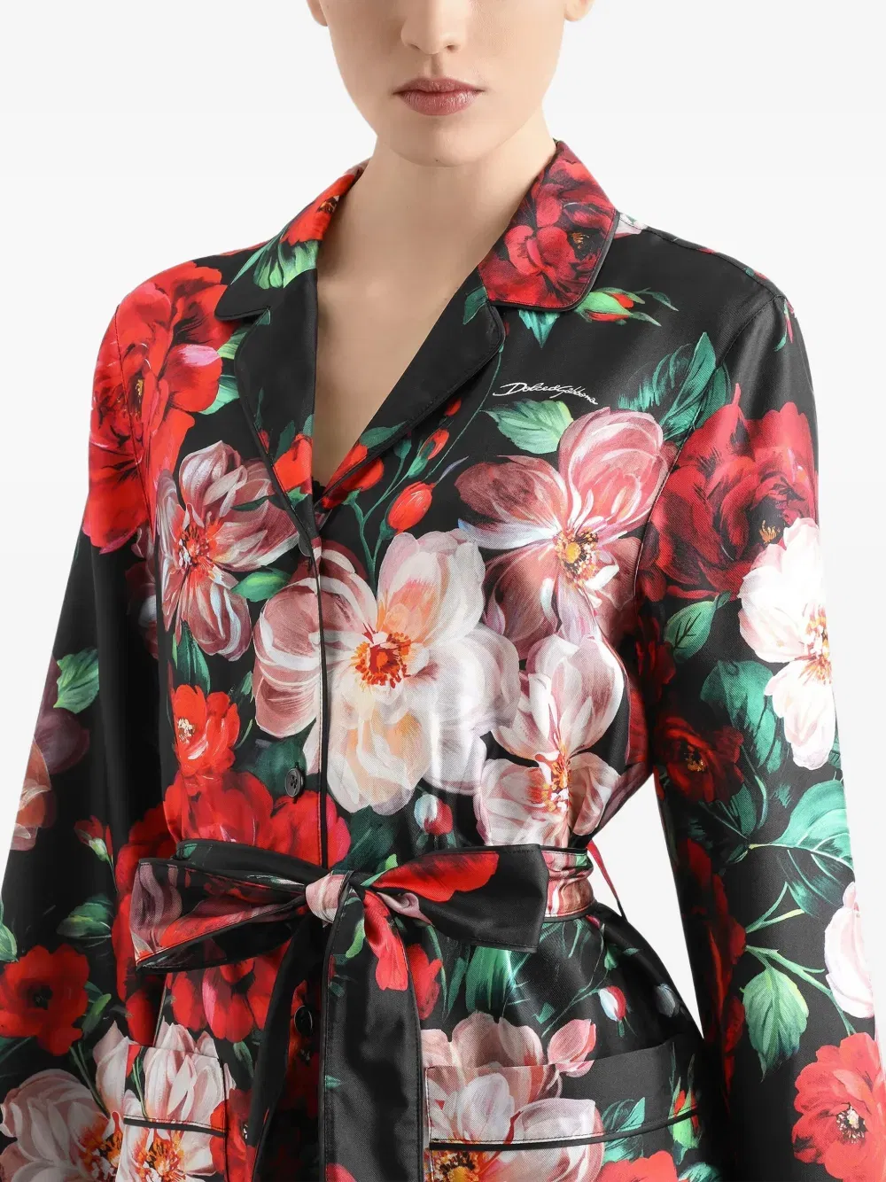 Rose-print twill shirt