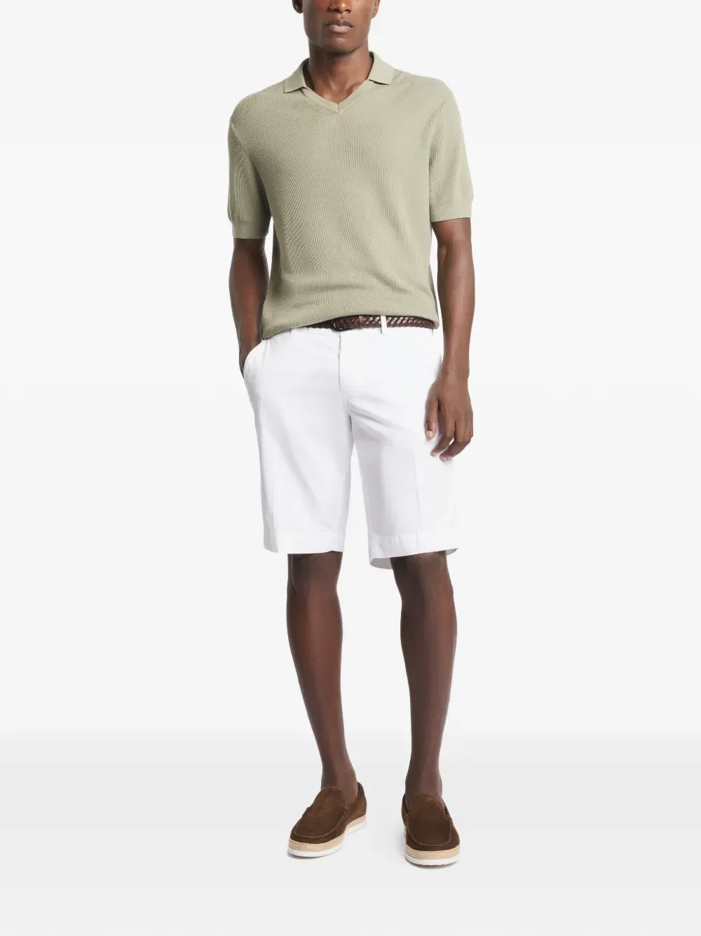 ribbed collar v-neck T-Shirt