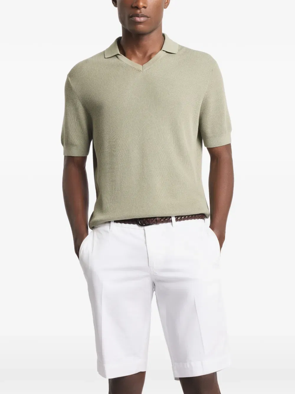 ribbed collar v-neck T-Shirt