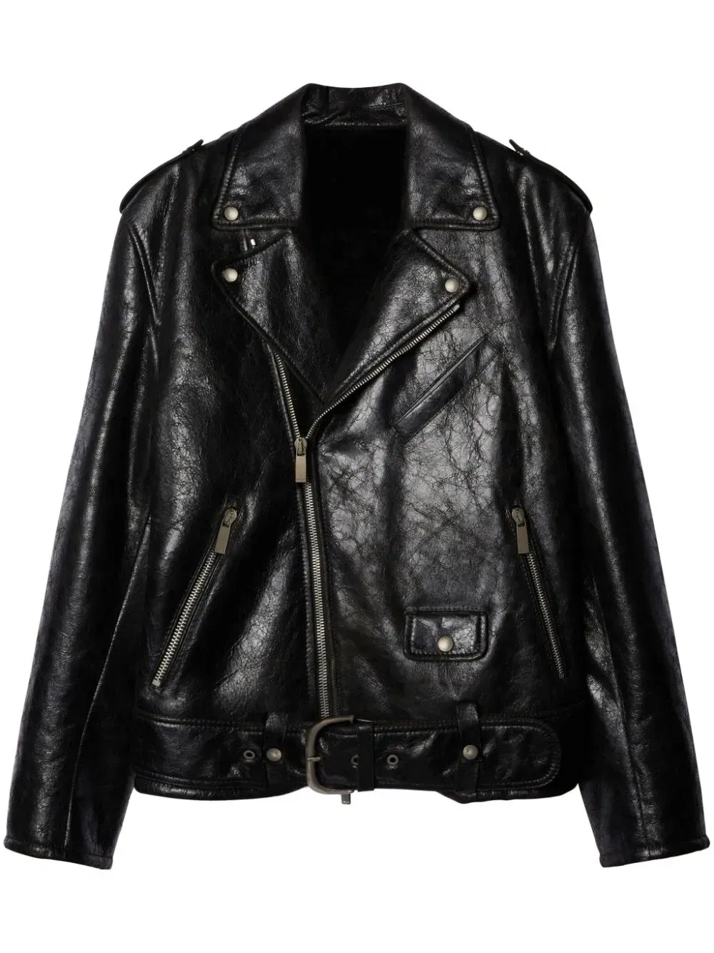 crinkled leather biker jacket