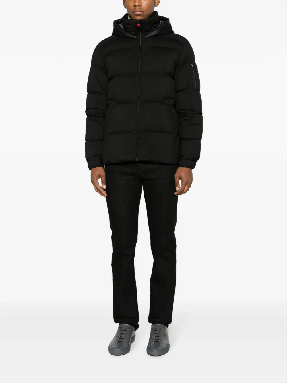 logo-patch quilted hooded jacket