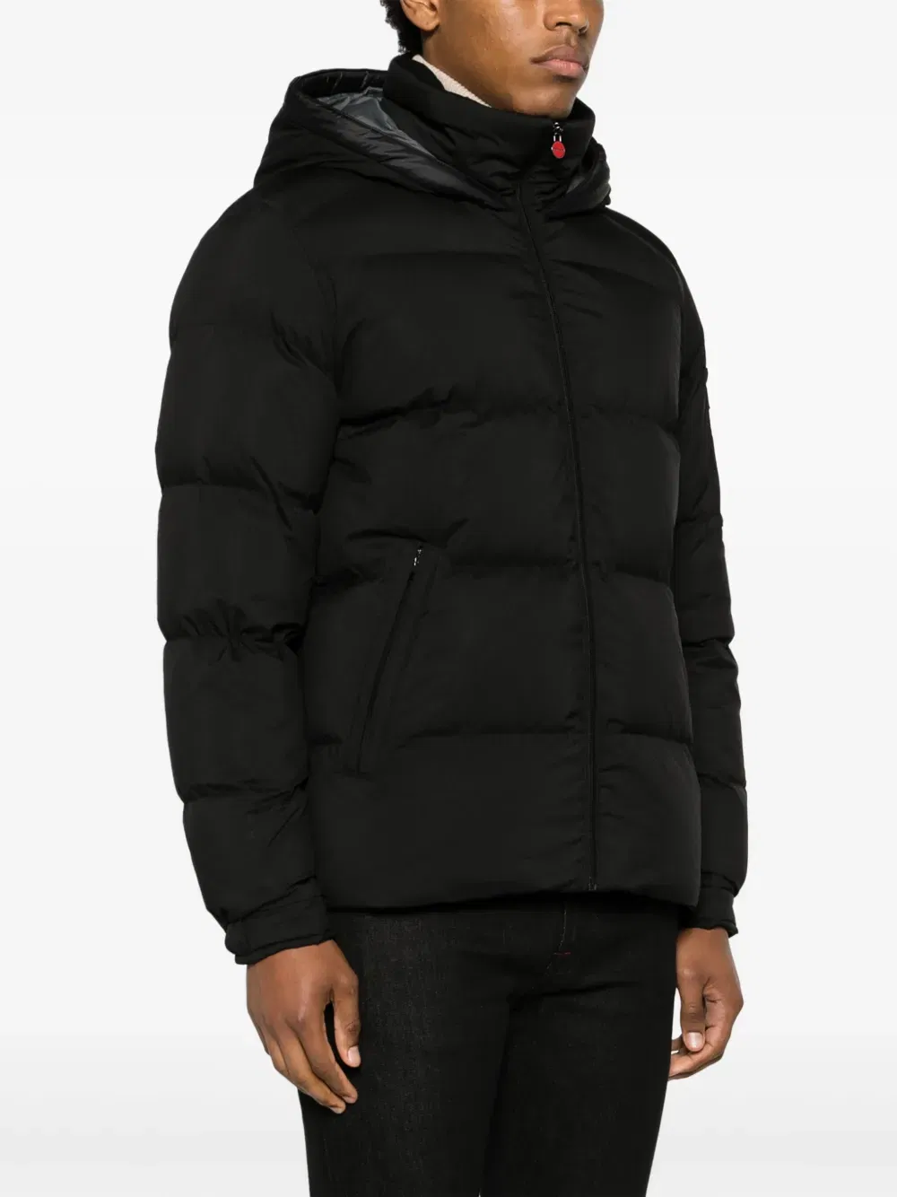 logo-patch quilted hooded jacket