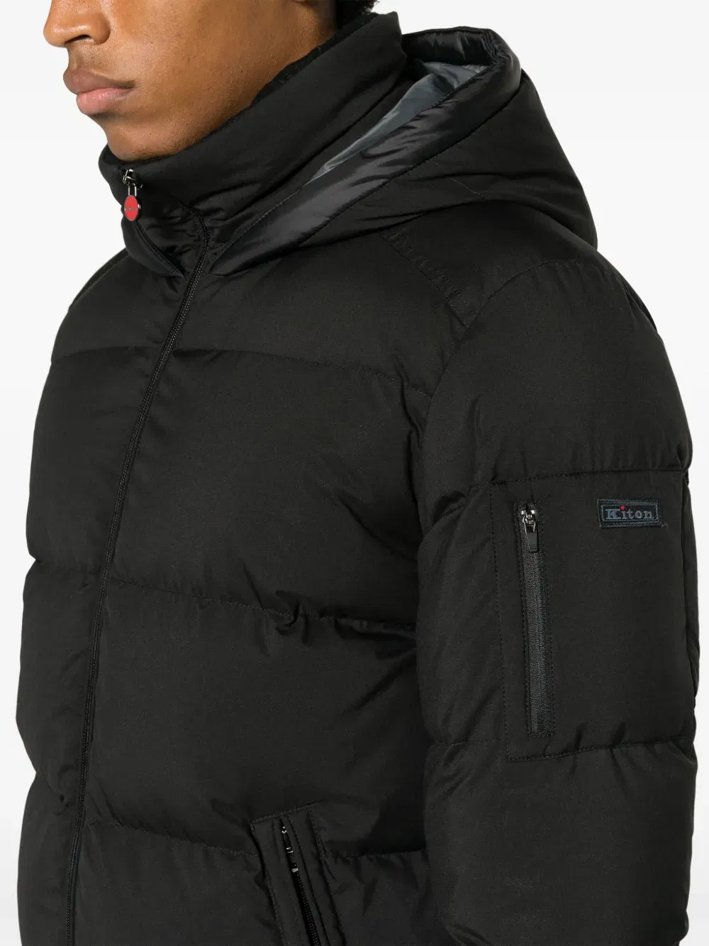 logo-patch quilted hooded jacket