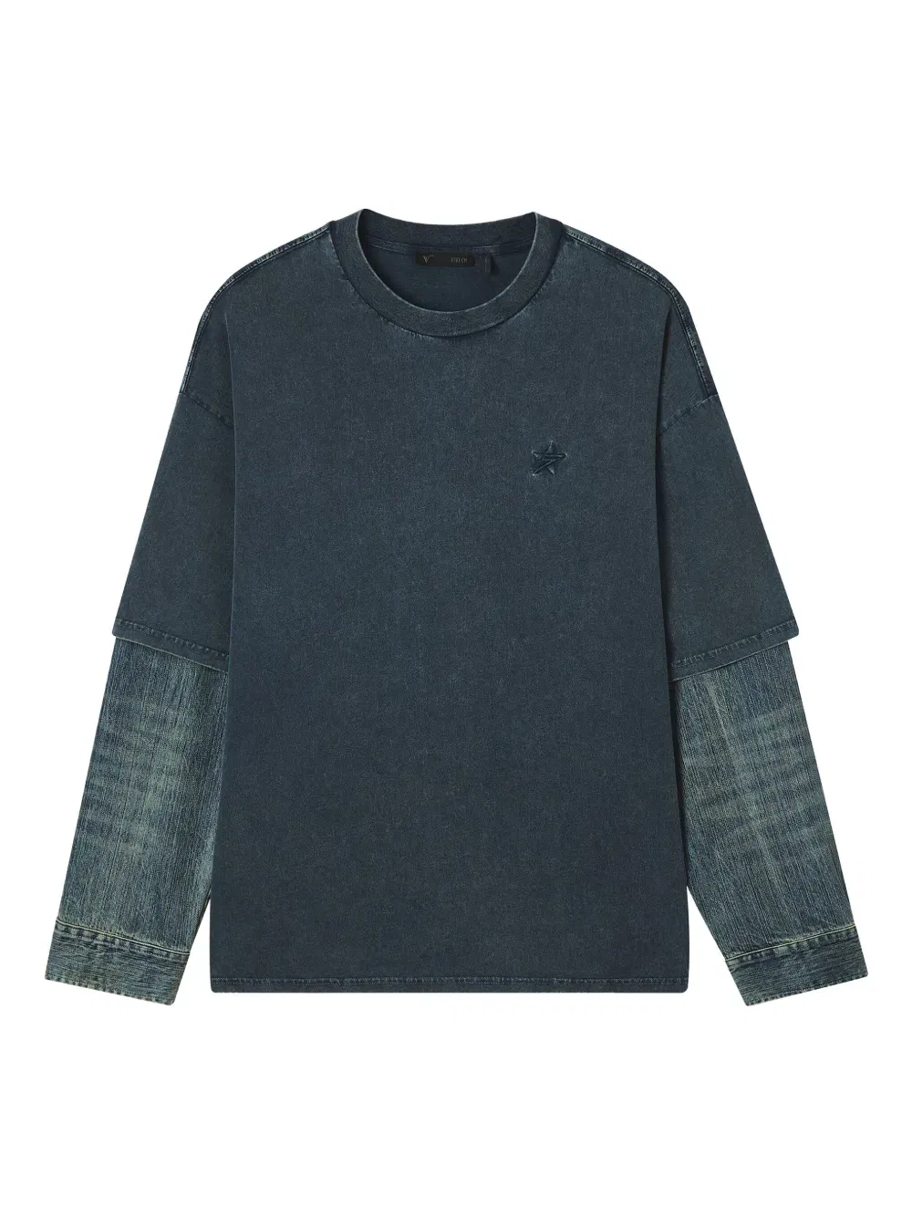 denim-sleeve cotton T-Shirt