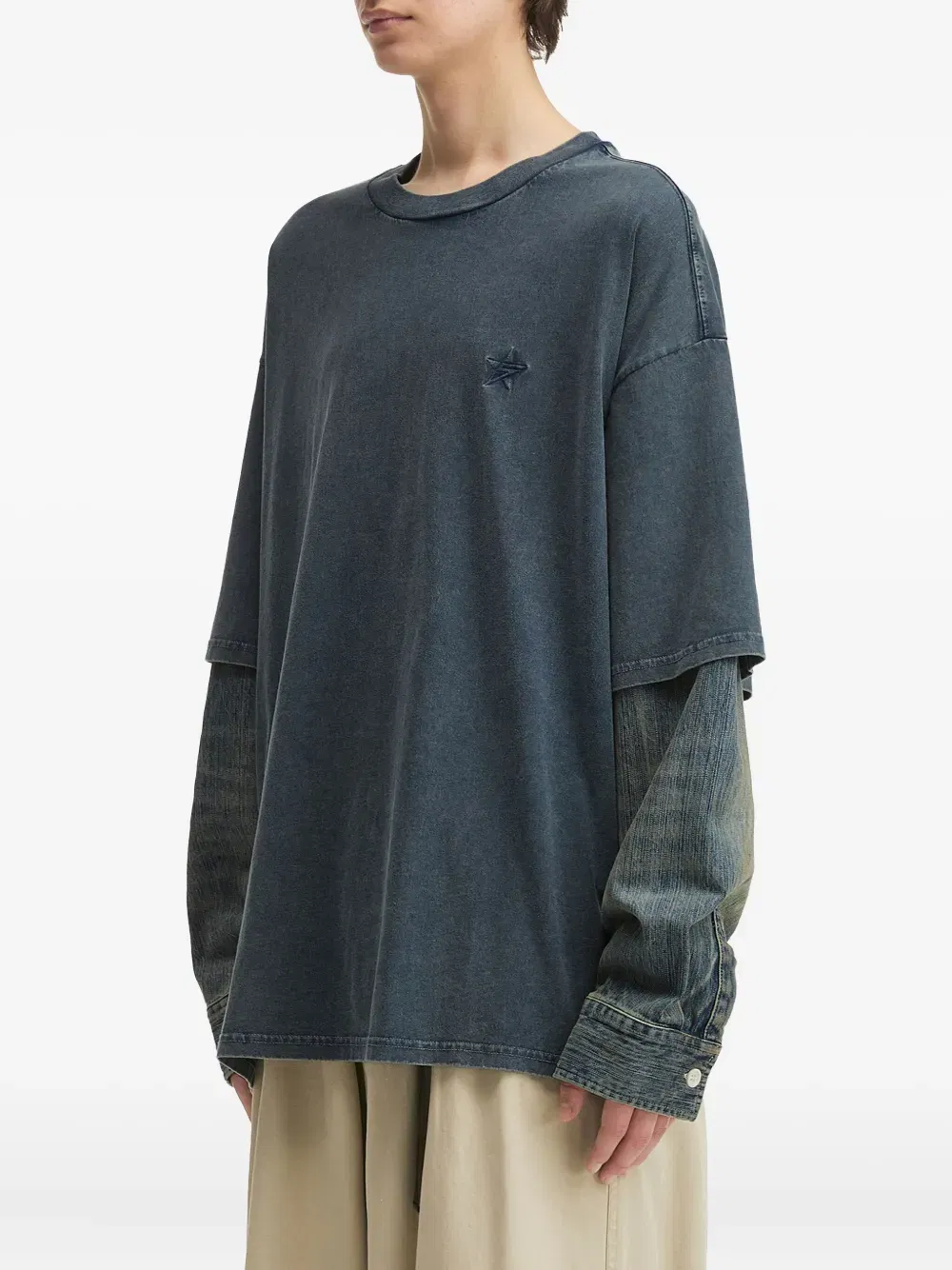 denim-sleeve cotton T-Shirt