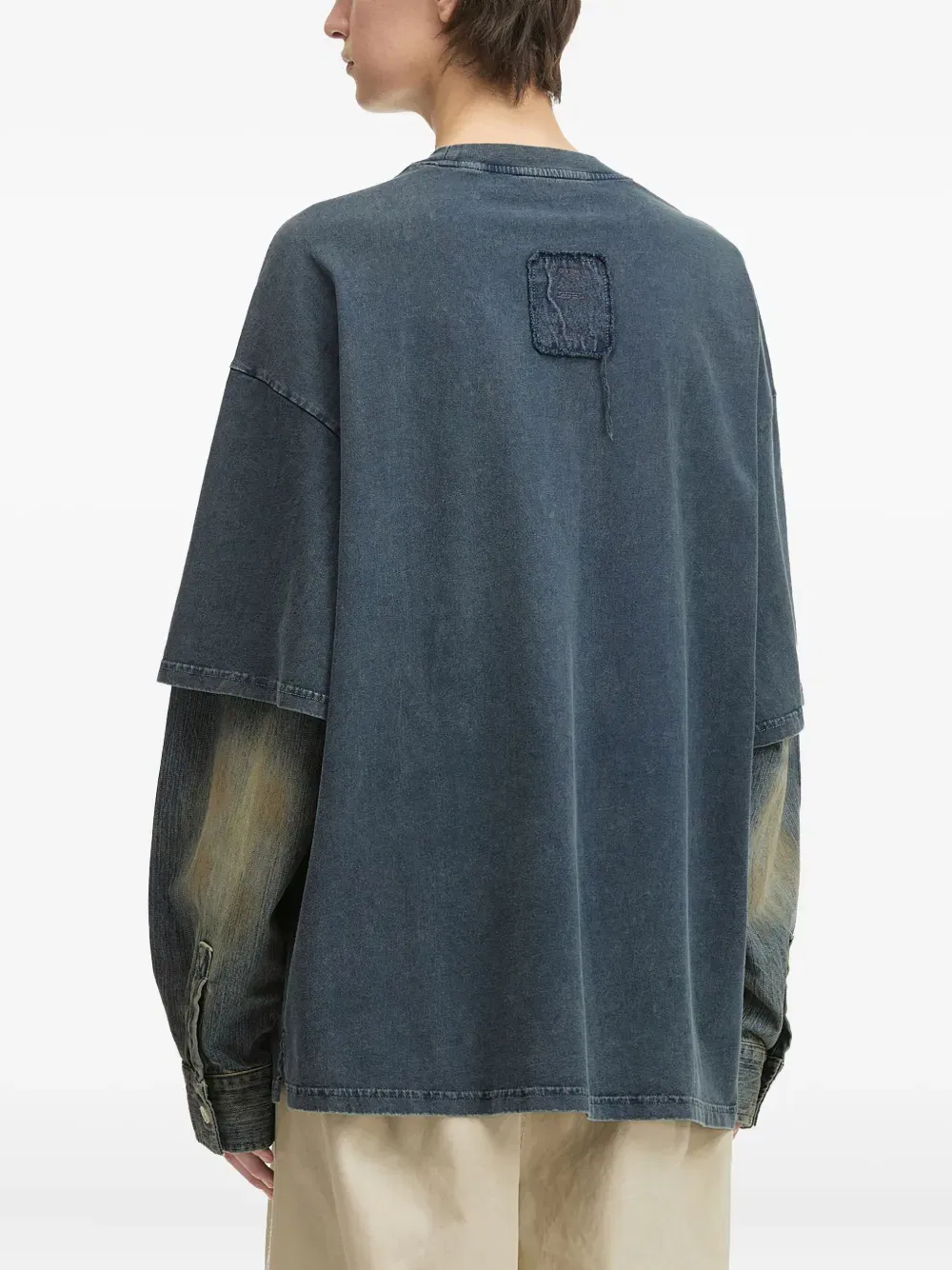 denim-sleeve cotton T-Shirt