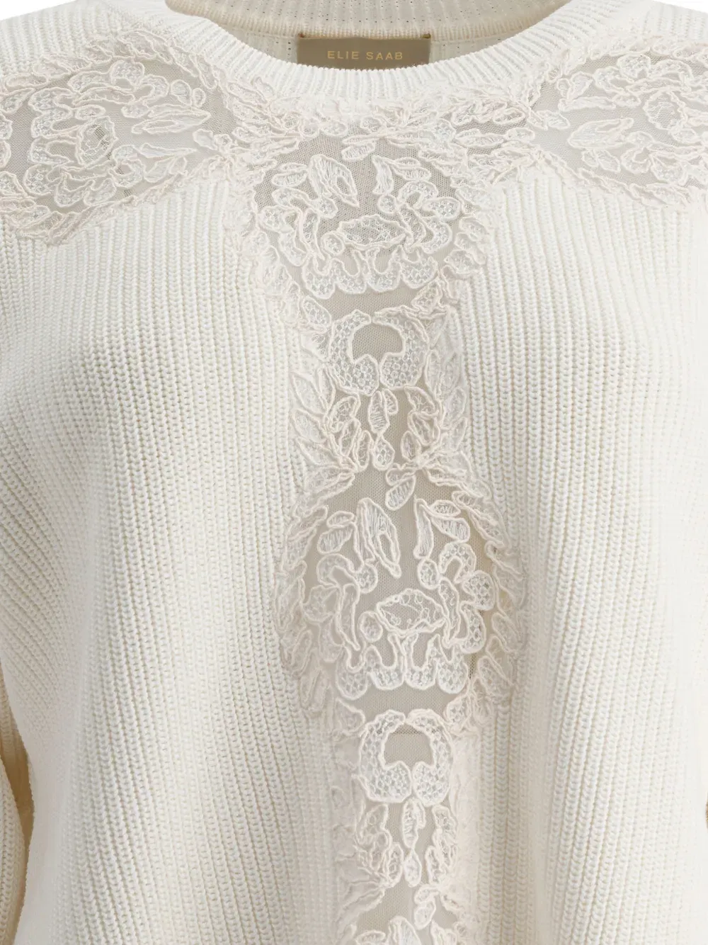lace-insert cotton sweater