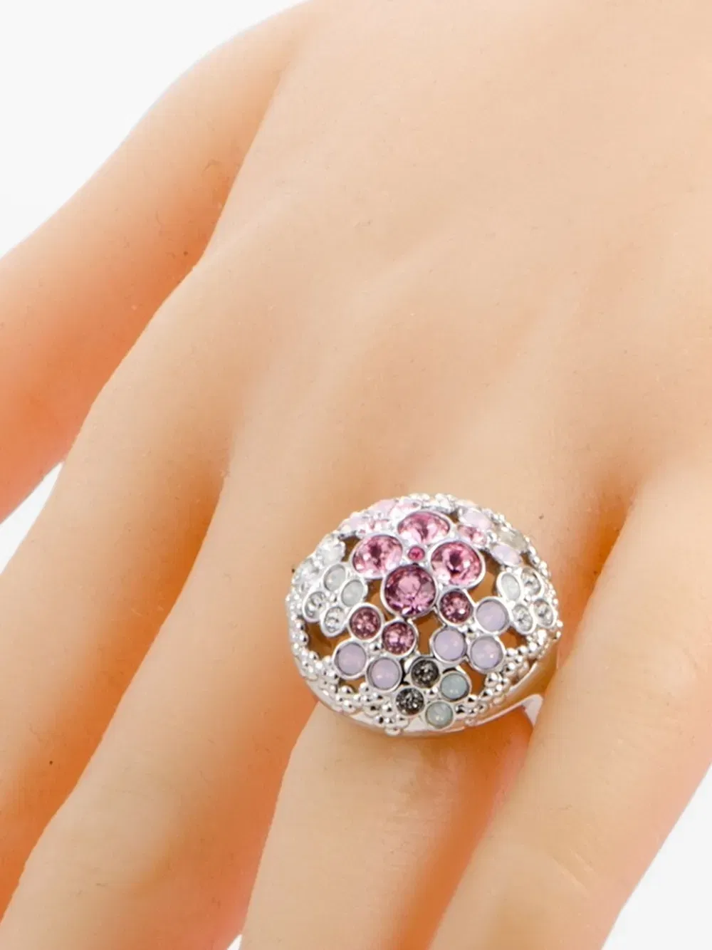 18K white gold Crystal Flower ring