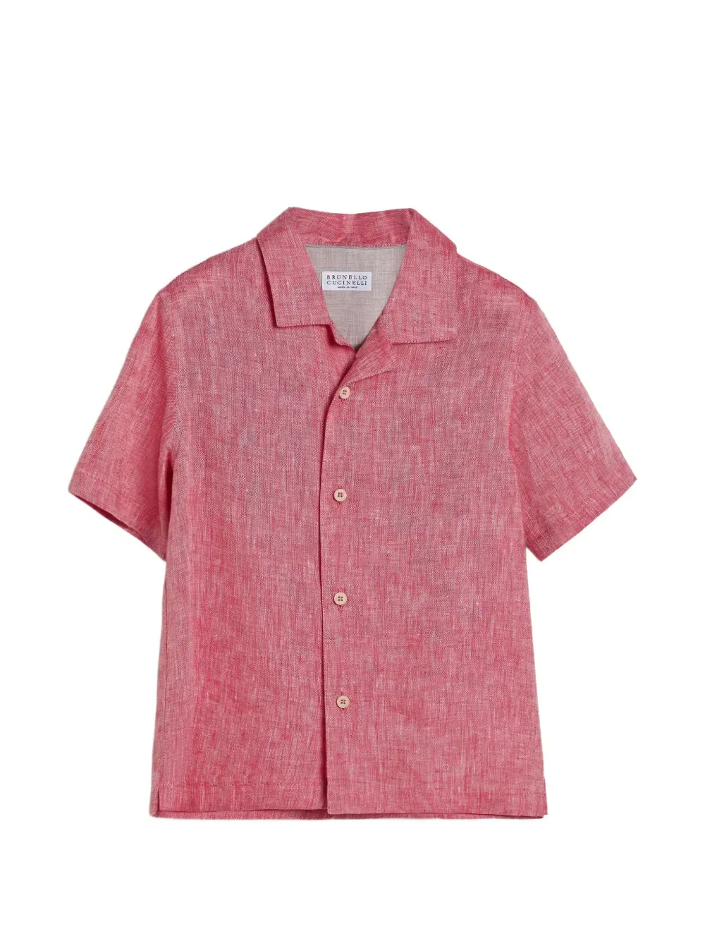 camp-collar linen short-sleeve shirt