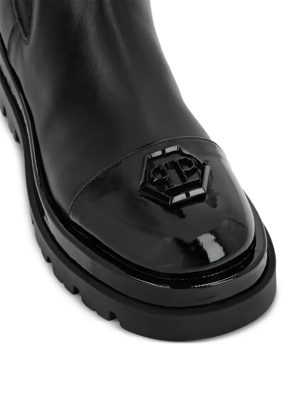 logo-plaque leather midi boots