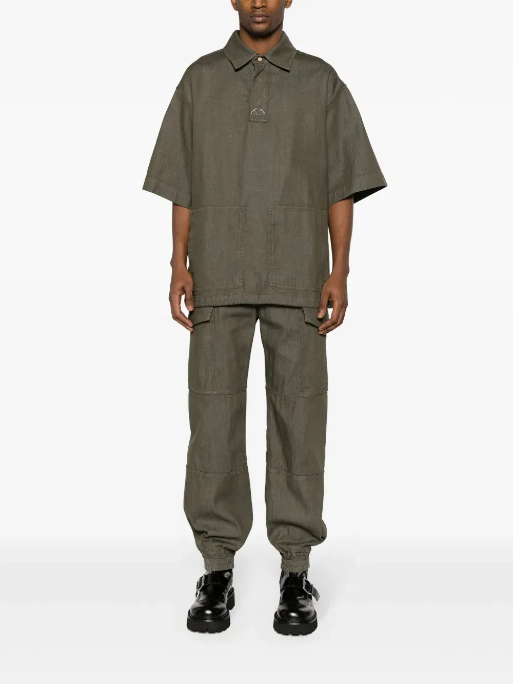 panelled-design cotton cargo trousers