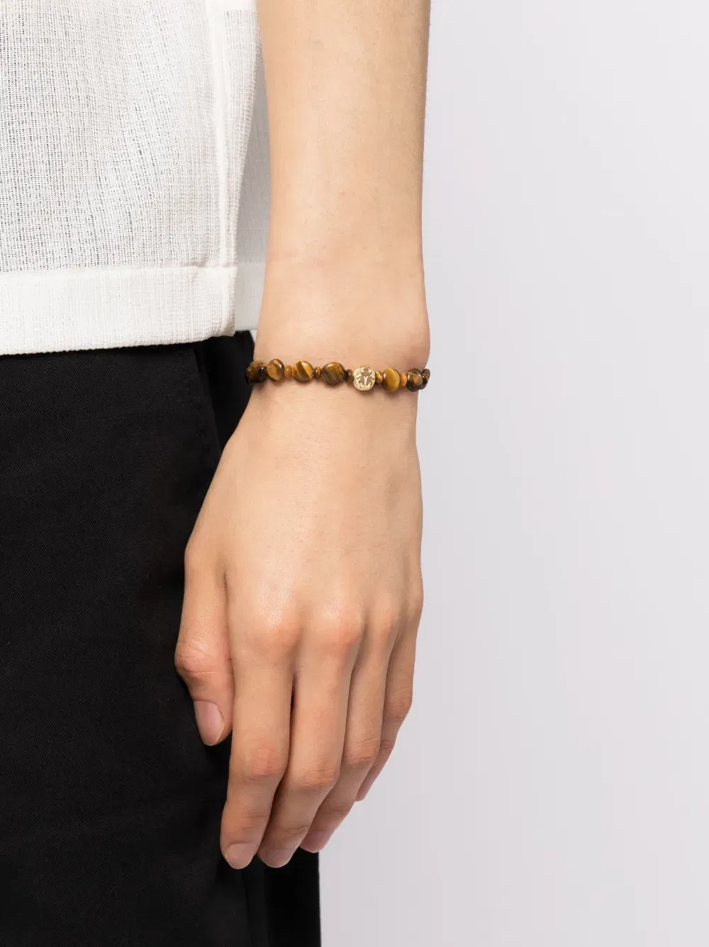 14kt yellow gold Scarab tiger eye beaded bracelet