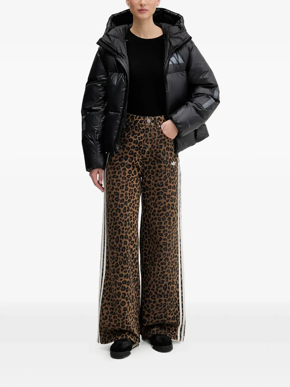 leopard-print striped jeans
