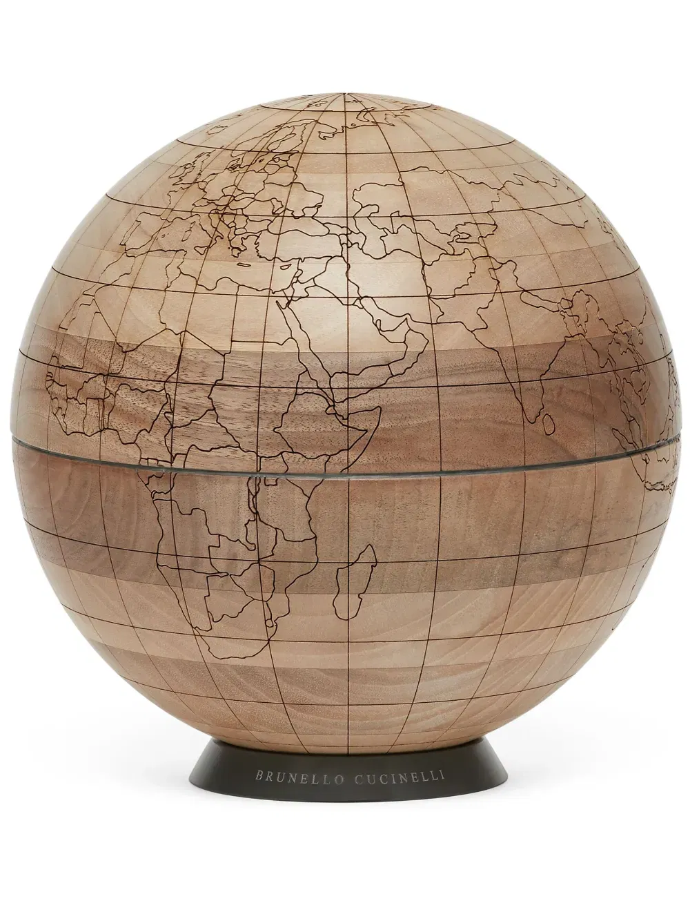 engraved wooden globe