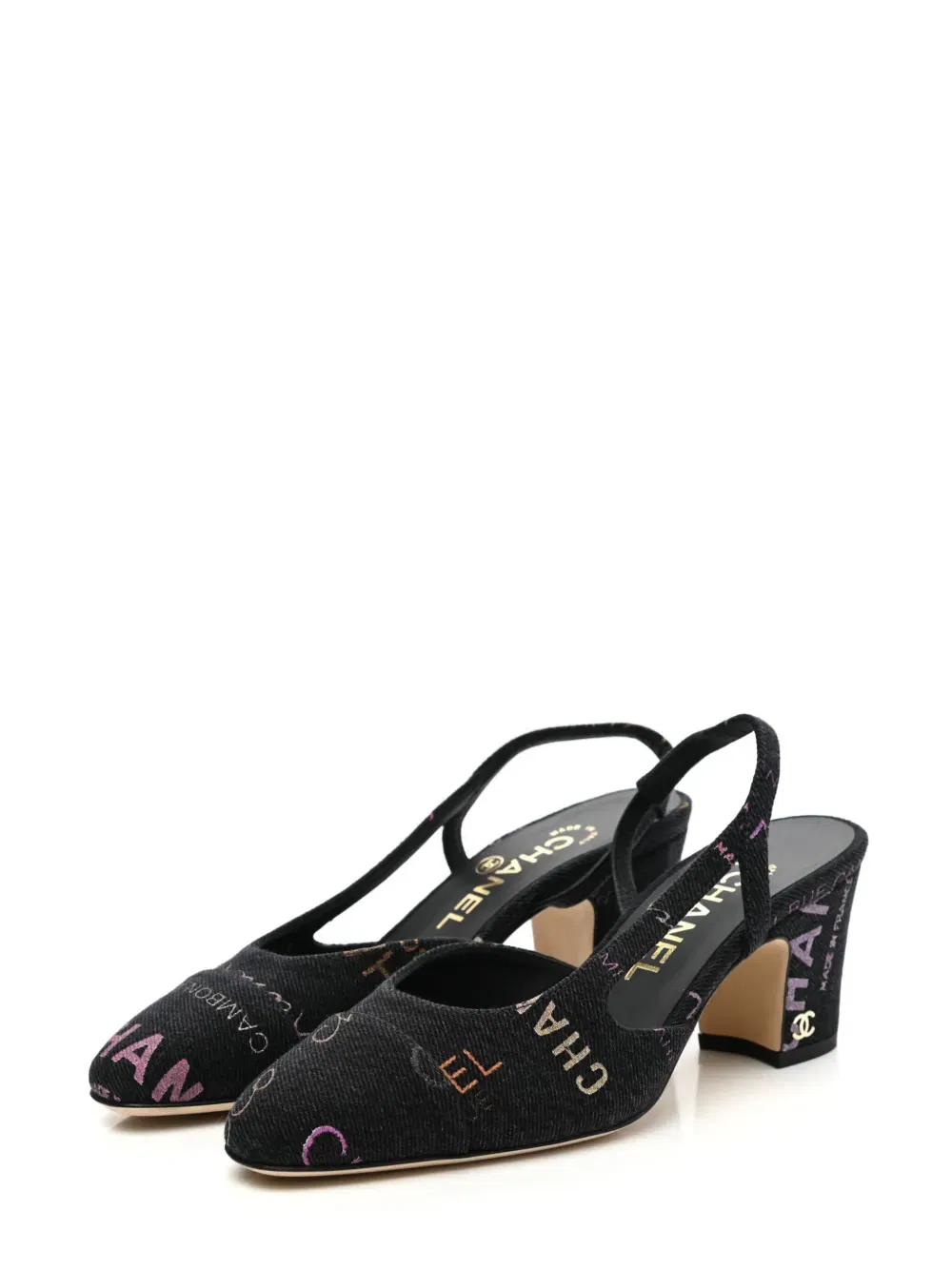 slingback denim pumps