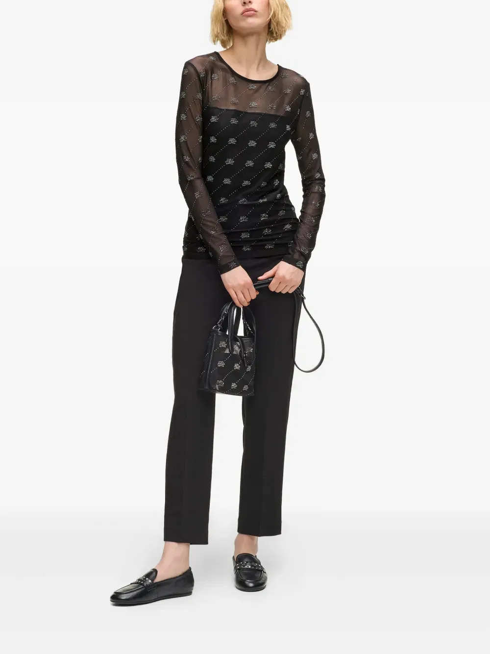 Autograph-rhinestone mesh top
