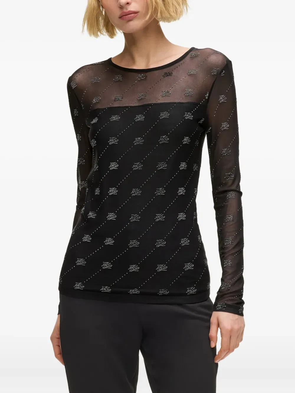 Autograph-rhinestone mesh top